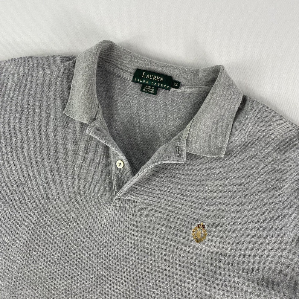 Lauren Ralph Lauren Polo Shirt Mens XL Gray‎ Long Sleeve Crest Logo Cotton